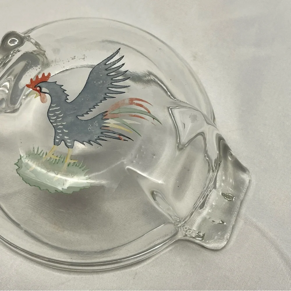 Sport King Federal Heavy Glass Ashtray With Painted Black Rooster, Vintage EUC